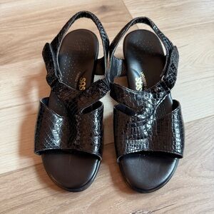 SAS Glossy Black Croc Sandals